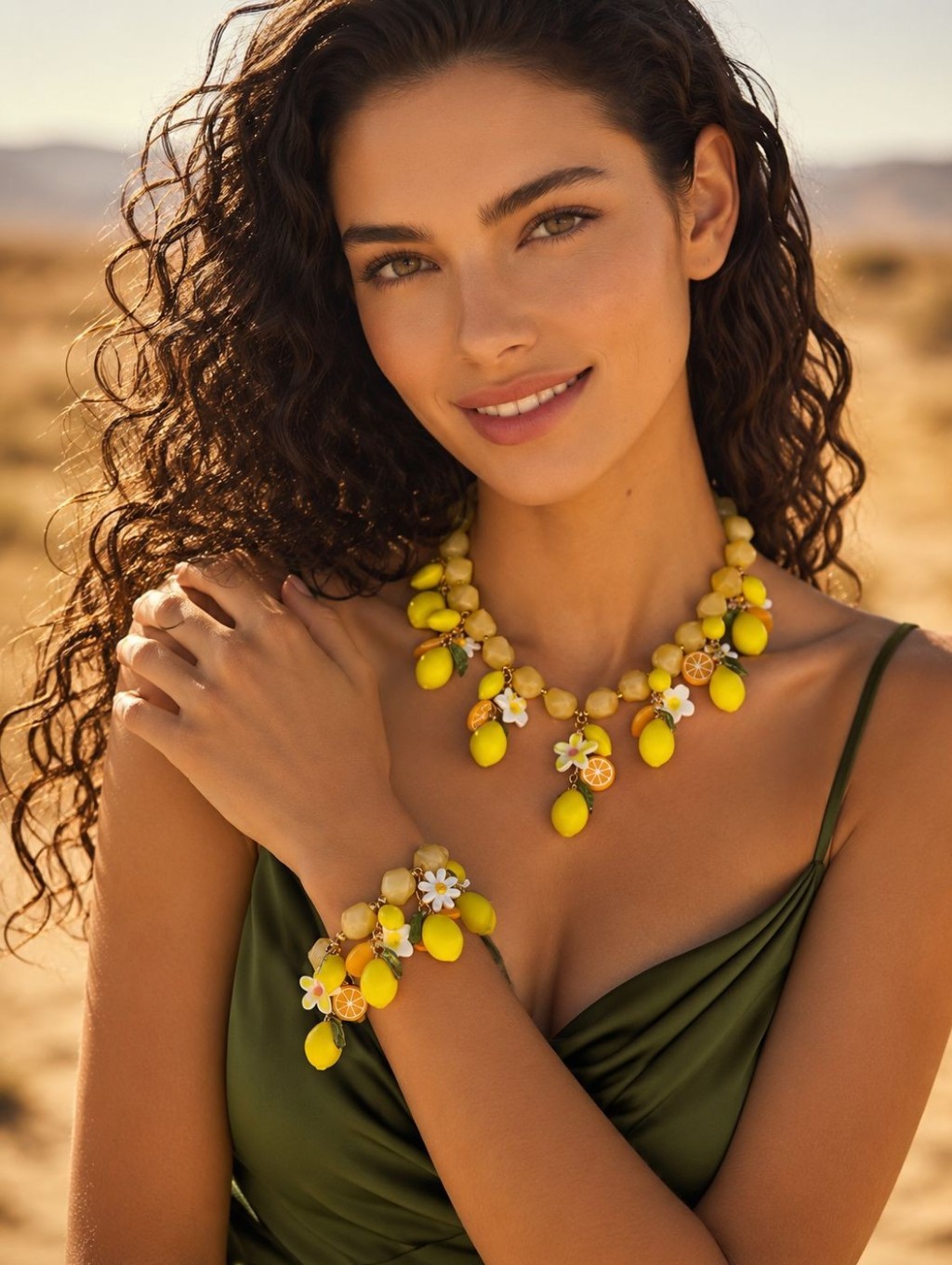 Lemon Drop Floral Bead Necklace & Bracelet Set - Yellow
